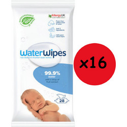WaterWipes Μωρομάντηλα με Νερό Χωρίς Οινόπνευμα Άρωμα & Parabens 16x28τμχ