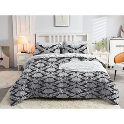 Γαρύφαλλο Σετ Σεντόνια Μονά Βαμβακερά 160x260 Damask Λευκά-Μαύρα