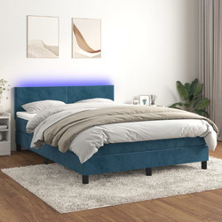 vidaXL Κρεβάτι Boxspring με Στρώμα & LED Μπλε 140x190cm 3134283
