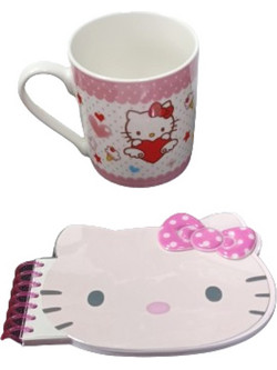 Σετ μπλοκάκι Hello Κitty και κεραμική κούπα red heart