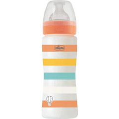 Chicco Well Being Πλαστικό Μπιμπερό με Θηλή Σιλικόνης κατά των Κολικών 4m+ Coral/Yellow 330ml