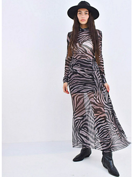 Γυναικεία διάφανη μακρή φούστα animal print καφέ-μαύρο