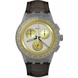 Swatch Ανδρικό Ρολόι Χρονογράφος με Καφέ Δερμάτινο Λουράκι SUSM100