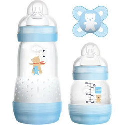 Mam Starter Σετ Πλαστικά Μπιμπερό με Θηλή Σιλικόνης κατά των Κολικών 0m+ Bear Blue 260ml & 130ml