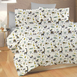 Dimcol Σετ Παιδικά Σεντόνια Μονά Βαμβακερά 160x240 Zoo 557 White/Grey 2τμχ