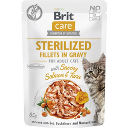 Brit Care Sterilised Adult Fillets with Savory Salmon & Tuna in Gravy 85gr