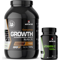Warriorlab Complete Growth Chocolate Πρωτεΐνη Ορού Γάλακτος Όγκου 1.5kg + Vitamin C 1000mg 60 Ταμπλέτες