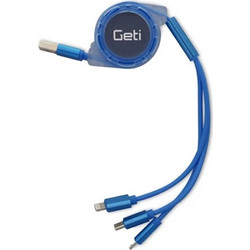GETI Cable USB 3in1 rectractable for charging with Micro USB, Lightning and USB-C (Type C) 1m (GCU 03)