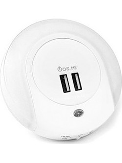FOS_ME ΦΩΤΙΣΤΙΚΟ ΝΥΧΤΟΣ LED 1W EU 30 LUMENS ΜΕ ΑΙΣΘΗΤΗΡΑ ΦΩΤΟΣ & 2 USB ΘΗΡΕΣ ΘΕΡΜΟ ΦΩΣ ΛΕΥΚΟ 3000Κ 17-00504