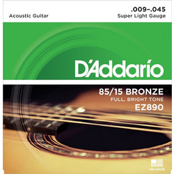 D'Addario EZ890 Σετ 6 Χορδές Ακουστικής Κιθάρας Bronze 9-45" Extra Light Tension