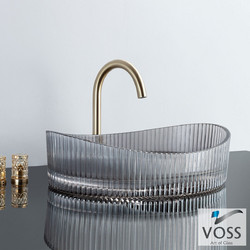 Voss Cavo Επικαθήμενος Νιπτήρας Μπάνιου Οβάλ Γυάλινος 50x37cm Διαφανής Γκρι 522-VL1150-400