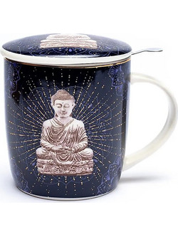 Κούπα από Πορσελάνη με Σουρωτήρι και σχέδιο Buddha Blue 400ml