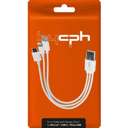 Καλώδιο σύνδεσης Leki Orange Concept 3 σε 1 USB σε Micro-USB Lightning USB-C Λευκό 0.2m