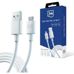 3MK Hyper Καλώδιο USB-A - Micro USB 1.2m 5V 2,4A Λευκός/White Καλώδιο