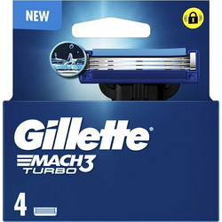 Gillette Mach 3 Turbo Ανταλλακτικά Ξυραφάκια με 3 Λεπίδες & Λιπαντική Ταινία 4τμχ