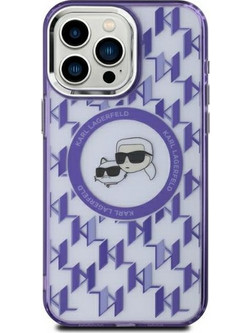 Karl Lagerfeld IML Monogram Karl+ampChoupette Head MagSafe - θήκη για Apple iPhone 15 - Μωβ
