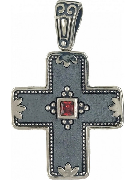 Σταυρός Anastasios Creations ασήμι 925 βυζαντινός με κόκκινο ζιργκόν ST49
