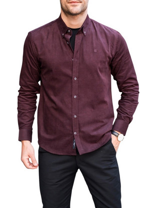 Rebase Ανδρικό Πουκάμισο Κοτλέ Μακρυμάνικο Slim Fit Μπορντό 242-RGS-5005