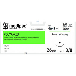 ΡΑΜΜΑ POLYAMID 3/0 75εκ. 26χιλ. 3/8 του κύκλου κόπτουσα MEDIPAC