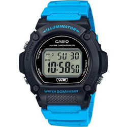 Casio Standard Ψηφιακό Ανδρικό Ρολόι Χρονογράφος με Γαλάζιο Καουτσούκ Λουράκι W-219H-2A2VEF