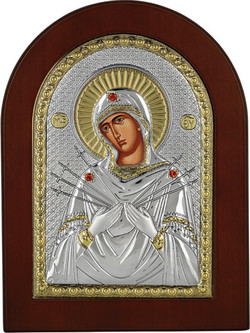 PRINCESILVERO Εικόνα Παναγία 7 Σπαθιά Από Ασήμι 925 Με Ξύλινη Πλάτη 15x21 MA/E1114BX