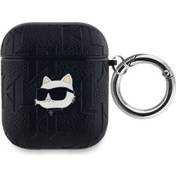Karl Lagerfeld Embossed Choupette Head Θήκη Σιλικόνης με Γάντζο για Apple AirPods 1 / 2 Μαύρη