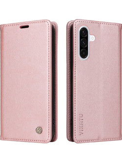 Θήκη Samsung Galaxy A56 YIKATU Folio Series v5 με βάση στήριξης, υποδοχή καρτών και μαγνητικό κούμπωμα Flip Wallet από συνθετικό δέρμα και TPU ροζ χρυσό