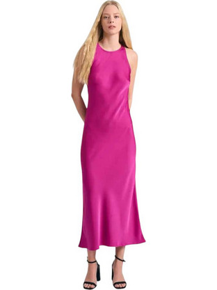 Funky Buddha Midi Φόρεμα για Γάμο / Βάπτιση Σατέν Φούξια FBL011-133-13