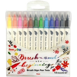 Σετ Μαρκαδόροι Pentel Sign Twin SESW30C με Πινέλο (12 τμχ)