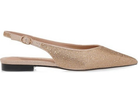Seven Γυναικείες Μπαλαρίνες Slingback σε Χρυσό Χρώμα με strass