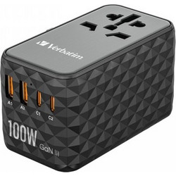 Verbatim UTA-06 GaN III Universal Travel Adapter with 2 x USB-C PD 100W QC 4+ 2 x USB-A QC 3.0 - Verbatim