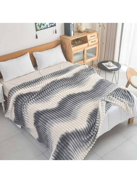 Κουβέρτα Fleece Μονή Δίχρωμη Ριγέ 160X220CM Σχέδιο 06