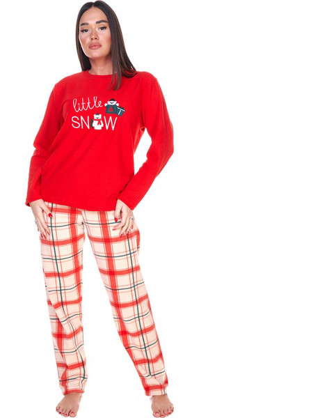 Comfort Σετ Γυναικείες Πιτζάμες Χειμωνιάτικες Fleece Κόκκινες