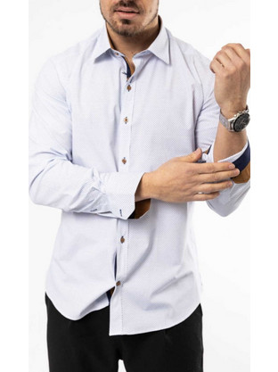 Senior Ανδρικό Πουκάμισο Βαμβακερό Μακρυμάνικο Slim Fit Λευκό 1852