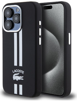 Lacoste Stripes Hard Case Θήκη προστασίας από Liquid σιλικόνη για iPhone 15 Pro Μαύρο