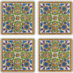Σουβέρ (Σετ 4Τμχ) 366TYR1105 10x10x1cm Multi-Yellow Hermia Πέτρα