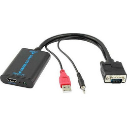 Adapter Powertech Vga/Usb/3.5mm to Hdmi cab-h070 1080p 0.2m black