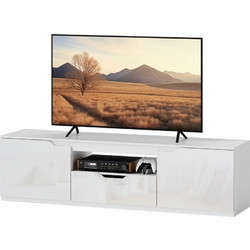 HOMCOM TV-Lowboard, Υψηλής Γυαλάδας, για τηλεοράσεις έως 65'' 3 ράφια, συρτάρι, 160 x 38 x 43 cm, Λευκό