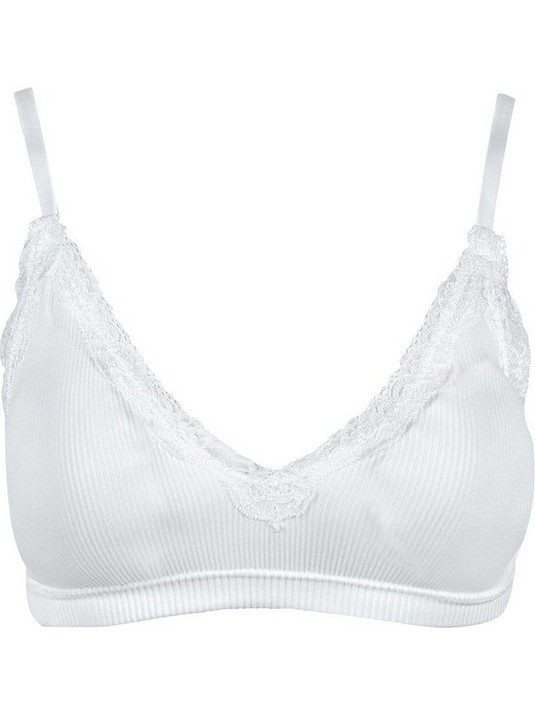 Εσώρουχο Top Γυναικείο Λευκό Ribbed με Δαντέλα &amp Ενίσχυση