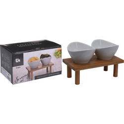 Σετ Σερβιρίσματος Excellent Houseware Πορσελάνη και bamboo, 3 τεμάχια