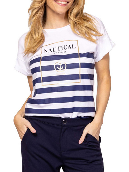 HEAVY TOOLS Λευκό ριγέ T-shirt Maplin T17049 azure