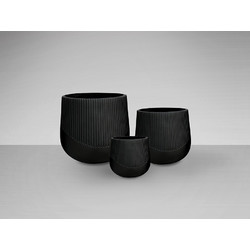Kioto 495080 - Σετ 3 Διακοσμητικές Γλάστρες Μαύρες από Fiberglass & Ρητίνη Fiberclay Μαύρο