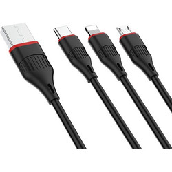 Καλώδιο Φόρτισης 3 Σε 1 Lightning / Micro-USB / Type-C 1m Borofone BX17 Enjoy - ΜΑΥΡΟ