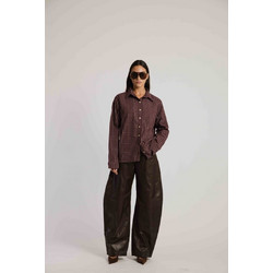 Studio 83 Leather Barrel Pants Vintage - Brown