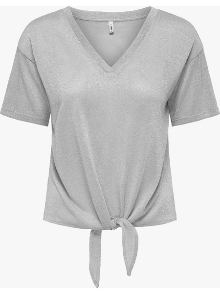 ONLY ONLAMBER S/S KNOT SHINE TOP JRS 15369755-Light Grey MelangeSilverglitter LightGray