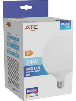 ATC Λάμπα LED 24W 125mm για Ντουί E27 και Σχήμα G125 Ψυχρό Λευκό 2500lm (25.001.0023) *