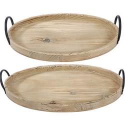Artekko Tray Διακοσμητικοί Δίσκοι από Ξύλο Ελάτης με Μεταλλικό Χερούλι σε Φυσική Απόχρωση (53.5x34x9)cm 2pcs