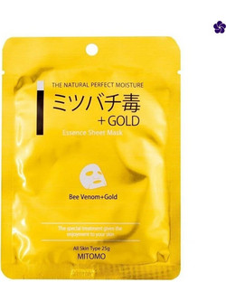 Mitomo Gold & Apitoxin Sheet Μάσκα Προσώπου για Ενυδάτωση με Πεπτίδια 1τμχ