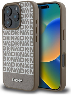 DKNY Repeat Pattern Bottom Stripe MagSafe Back Cover Brown (iPhone 16 Pro)