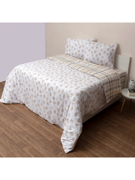 Κουβερλί Ανθή (Σετ 3τμχ) White-Beige Viopros Υπέρδιπλo 220x240cm 100% Βαμβάκι